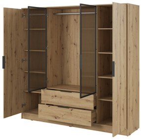 Šatníková skriňa Kelly 4D RM s tyčou 206 cm dub artisan