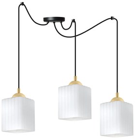 Závesné svietidlo Riffle Square Spider, 3x biele sklenené tienidlo, b/g