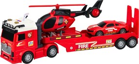 LEAN Toys Súprava hasičská a záchranná: Nákladné auto, odťahovka, auto, vrtuľník, svetlá, zvuky