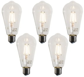 Sada 5 LED žiaroviek E27 Filament ST64 číra 4W 470 lm 2700K