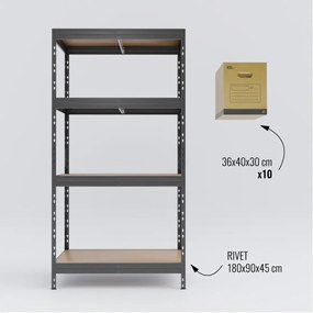 Régal RIVET PACK 180x90x45cm s 10 kartónovými krabicami