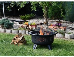 Prenosné ohnisko na drevo s roštom čierna