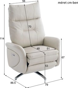 VASHOME Elektrický relaxačný kreslo s nastaviteľným operadlom a podnožkou, s USB nabíjačkou, Béžová