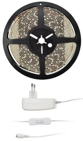SOLIGHT LED pásik s testrom, 5m, sada 12V adaptérom, 4,8W/m, IP20, 3000K teplá biela