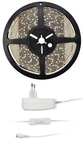 SOLIGHT LED pásik s testrom, 5m, sada 12V adaptérom, 4,8W/m, IP20, 3000K teplá biela