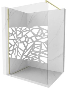 Mexen Kioto, sprchová zástena Walk-In 120 x 200 cm, 8mm číre sklo biely vzor, zlatý matný profil, 800-120-101-55-85
