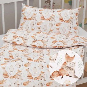 Biante Detské bavlnené posteľné obliečky do postieľky Sandra SA-523 Líšky a sovy na bielom Do postieľky 100x135 a 40x60 cm