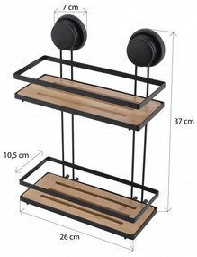 Erga Gavi, dvojitý kôš na kozmetiku 26x10,5x37 cm na prísavky, čierna matná-prírodná hnedá, ERG-YKA-CH.GAVI-BP2