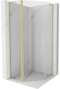 Mexen Mist L, päťuholníkový sprchový kút s krídlovými dverami, 100 x 100 cm, 8mm číre sklo, zlatý matný profil, 8A8L-100-100-55-00