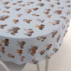 Biante Detský bavlnený oválny obrus Sandra SA-629 Zvieratká v autách na modrom 50x100 cm