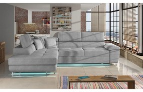 Rohová sedačka Alvin LED, Dostupné poťahy: Ekokoža Soft 011 (čierna) + Lux 06 + Ekokoža Soft 011 (čierna), Strana: pravá