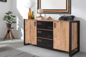Hanah Home - Dizajnový príborník ATLANTIC 160 cm, MDF, borovicová dýha, čierna