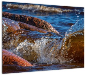 Detailný sklenený obraz - voda medzi kameňmi (70x50 cm)