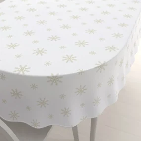 Biante Teflónový oválny obrus TF-119 Vianočné béžové vločky na bielom 50x100 cm