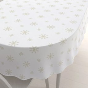 Biante Teflónový oválny obrus TF-119 Vianočné béžové vločky na bielom 80x120 cm