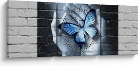 Obraz - Motýľ na stene (s hodinami) (90x30 cm)