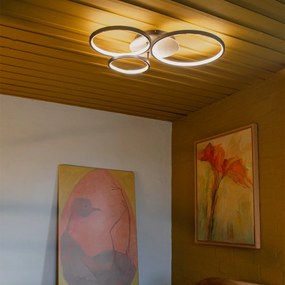 Čierne stropné svietidlo s drevom vrátane LED 3-stupňové stmievateľné 3-svetlo - Alec