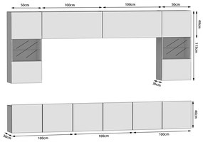 Obývacia stena 300 cm Belini šedý antracit Glamour Wood  Imperium1  IMP 1/5/W/GW1/0/0