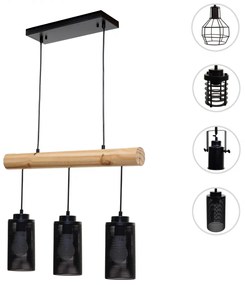 Závesné svietidlo H83 industrial, tube 3 74210 - kov / drevo - Čierna
