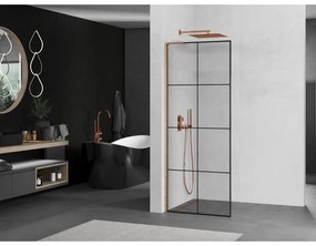 Mexen Kioto L, sprchová zástena Walk-In 80 x 200 cm, 8mm číre sklo čierny vzor, medený matný profil, 800-080-103-65-77