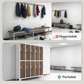 Šatňová skriňa BOZP 10-dverová biela/orech, 1360x1720x450 mm: BARTEK Eco Design