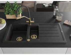 Mexen Andres, granitový drez 1000x500x200 mm, 1,5-komorový a drezová batéria Duo, čierna, 6515-77-671701-57-G