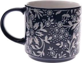 Hrnček 390 ml, tmavo modrý, kvetinový%