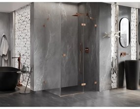 Mexen Lunar, výklopný sprchový kút pravý 100 x 80 cm, 8mm číre sklo, profil medená matná, 834-100-080-65-00-P
