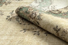 Ručne tkaný vlnený koberec Vintage 10005 ornament / kvety, béžový / zelený