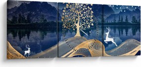 Obraz jeleňov pri splne (s hodinami) (90x30 cm)