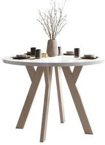 OKRÚHLY ROZKLADACÍ JEDÁLENSKÝ STÔL EWALD BIELY LESK + KAŠMÍR NOHY 100/140 cm