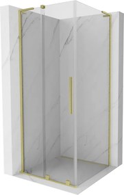 Mexen Velar L, sprchový kút s posuvnými dverami 90 x 90 cm, 8mm číre sklo, zlatá matná, 871-090-090-03-55