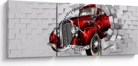 Obraz - Červené auto (s hodinami) (90x30 cm)