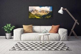 Obraz Canvas Vrcholy hor mraky lesy lúka 140x70 cm