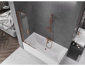 Mexen Velar, 2-krídlová posuvná vaňová zástena 70 x 150 cm, 8mm číre sklo, ružové zlato, 896-070-000-01-60