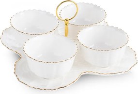 Sada štyroch šálok GAIA 07 na podstavci, krémová / zlatá