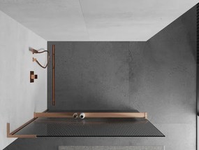 Mexen Kioto+ L, sprchová zástena Walk-In s poličkou a vešiakom 110 x 200 cm, 8mm sklo s rebrovým vzorom, medený matný profil, 800-110-123-65-09