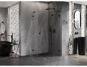 Mexen Lunar, L pravý výklopný päťuholníkový sprchový kút 80 x 80 cm, 8mm číre sklo, čierny profil, 831L-080P-080L-70-00-P