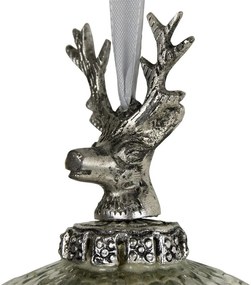 Strieborná antik sklenená vianočná banka s jeleňom Deer - Ø 8*12 cm