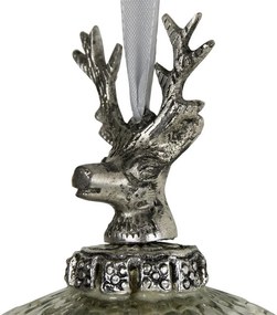 Strieborná antik sklenená vianočná banka s jeleňom Deer - Ø 8*12 cm