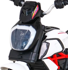 Ramiz Motorka Fast Tourist na batérie pre deti biela + audio + svetlá + ekokoža