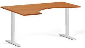 Ergonomický výškovo nastaviteľný stôl, 160x120 cm, 2 motory, L/P, biela podnož, čerešňa