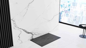 Rea Black Stone, sprchová vanička z minerálneho kameňa 120x80x3,5 cm + sifón, čierna, REA-K9602