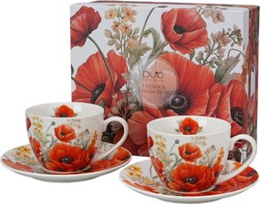 Porcelánová šálka s podšálkou Poppies 270 ml sada 2ks