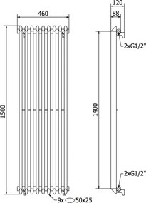 Mexen Atlanta, vykurovacie teleso 1500x460 mm, 894 W, čierna, W211-1500-460-00-70