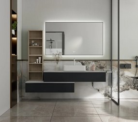 Erga Megan, LED zrkadlo 140x80cm v čiernom ráme, 3335 lm, 3 farby svetla, zadné osvetlenie, ERG-V01-MEGAN-1480-BK