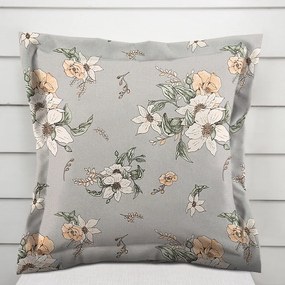 Biante Bavlnená obliečka na vankúš s lemom Sandra SA-465 Oranžové kvety na sivom 50 x 50 cm