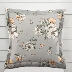 Biante Bavlnená obliečka na vankúš s lemom Sandra SA-465 Oranžové kvety na sivom 50 x 50 cm
