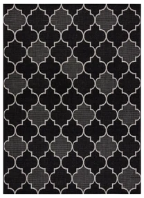 Šnúrkový koberec SIZAL FLOORLUX 20607 , marokánsky trellis,  čierny / strieborný
