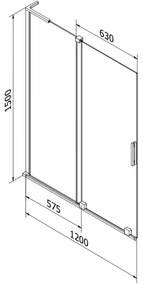Mexen Velar L, 2-krídlová posuvná vaňová zástena 120 x 150 cm, 8mm šedé sklo, brúsená oceľ, 896-120-003-41-97